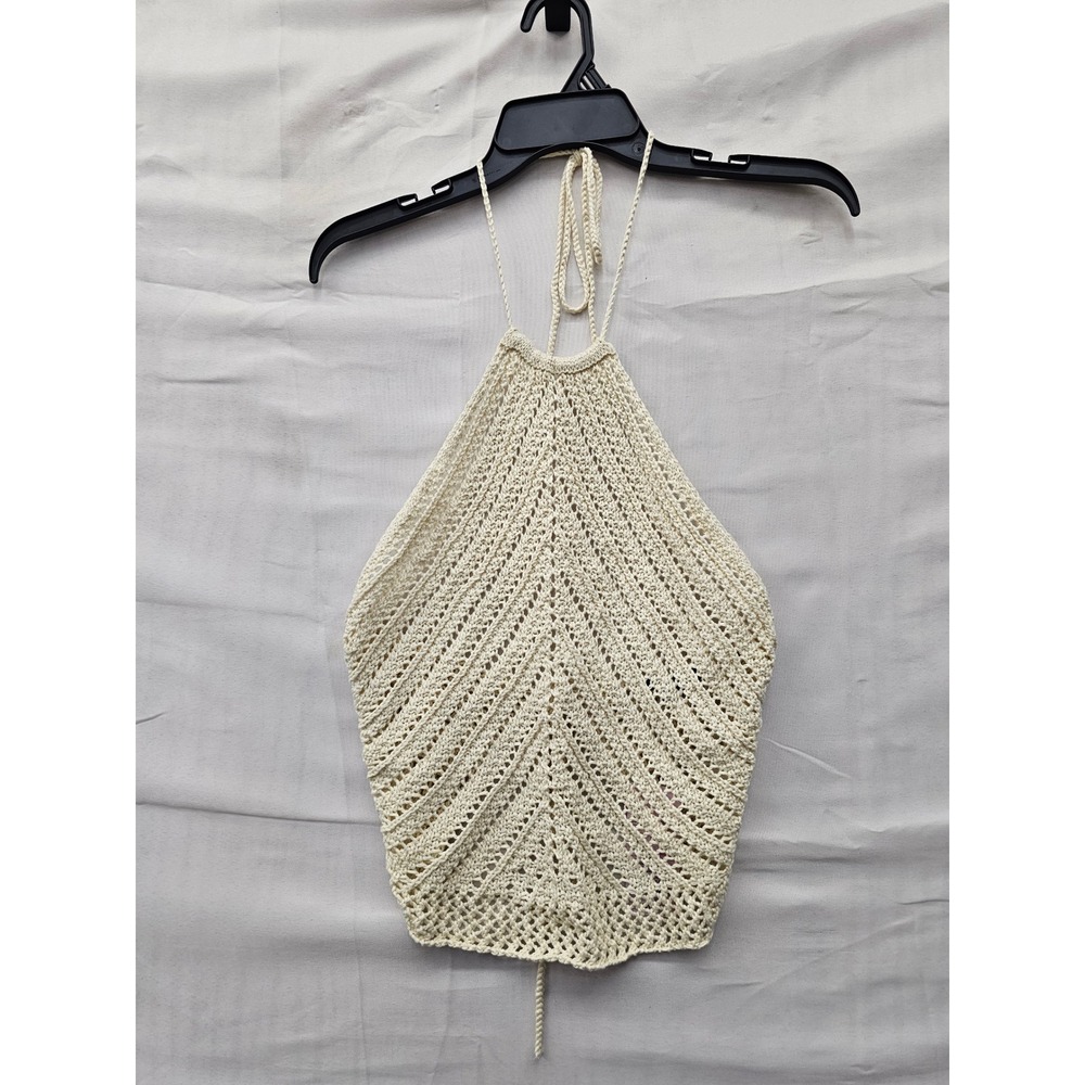 Wild Fable Womens Crochet Halter Top Cream Acrylic Casual Size Medium